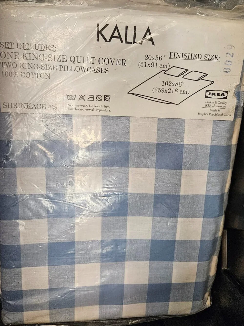 New IKEA KALLA 100% COTTON KING SIZE COMFORTER COVER & PILLOWCASES BLUE PLAID
